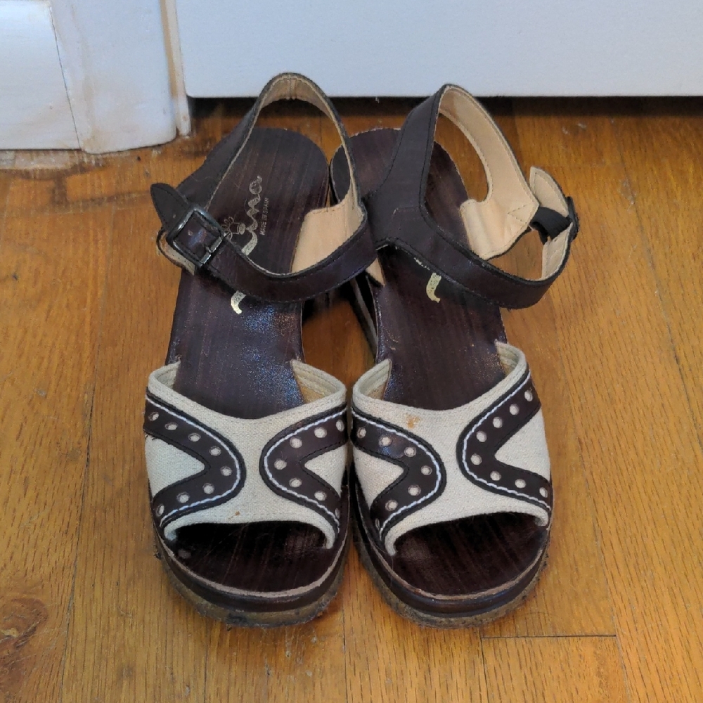 VTG Vintage Nina Wedge Brown and Cream Women's Sandals, 8